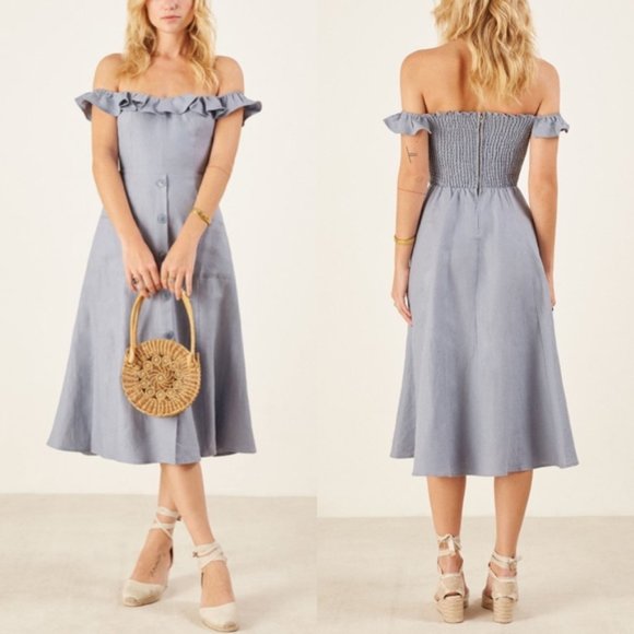 Reformation Hattie Ruffle Linen Dress - Picture 1 of 6